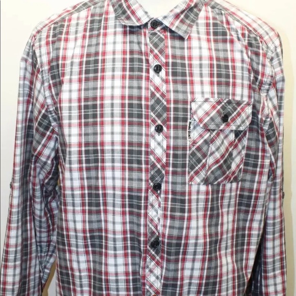 Marc Ecko Men Long Sleeve Gray Red100% Cotton Plaid Large Cowboy - Picture 10 of 13